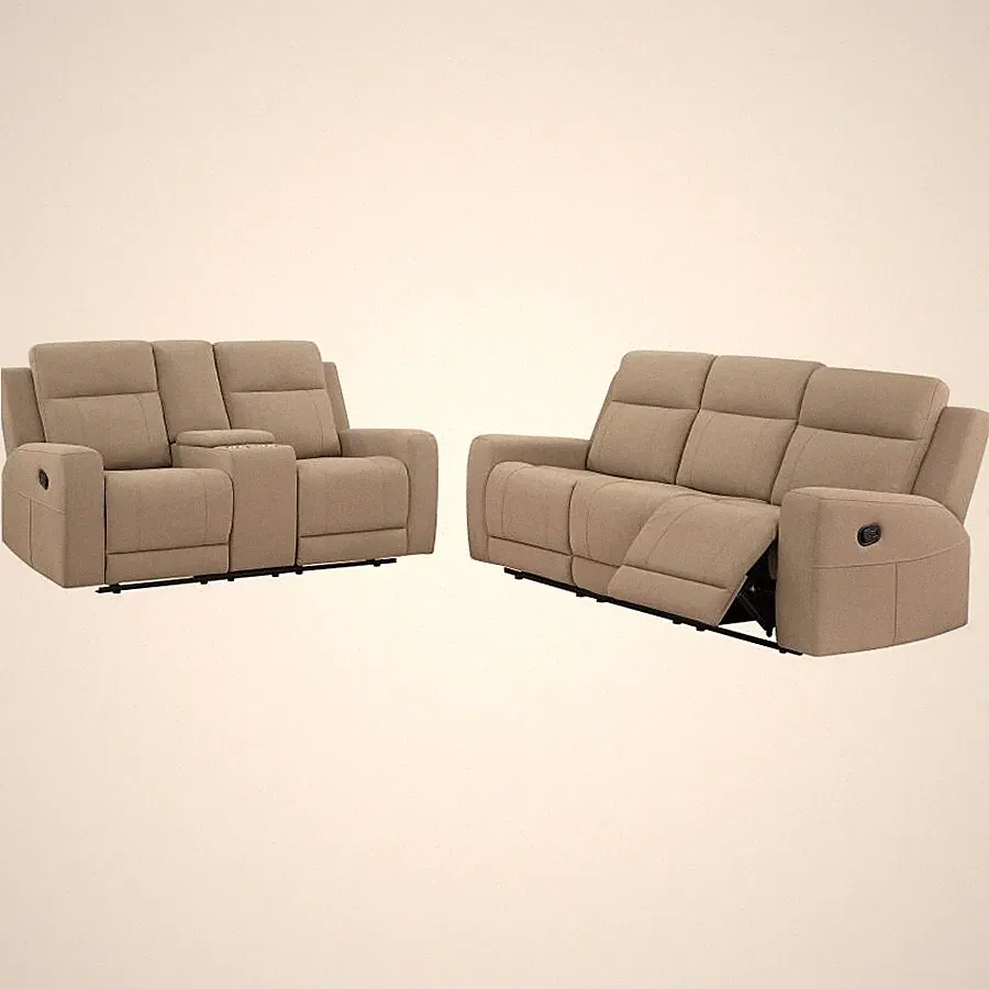 2 PC. TAUPE SUEDE-LIKE RECLINING SOFA LOVESEAT LIVING ROOM FURNITURE SET