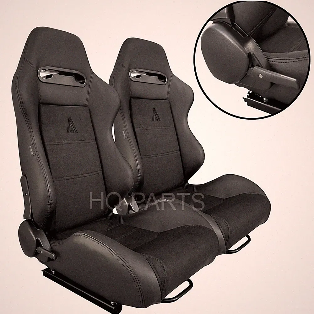 2 X TANAKA BLACK PVC LEATHER & BLACK SUEDE RACING SEATS RECLINABLE FITS BMW