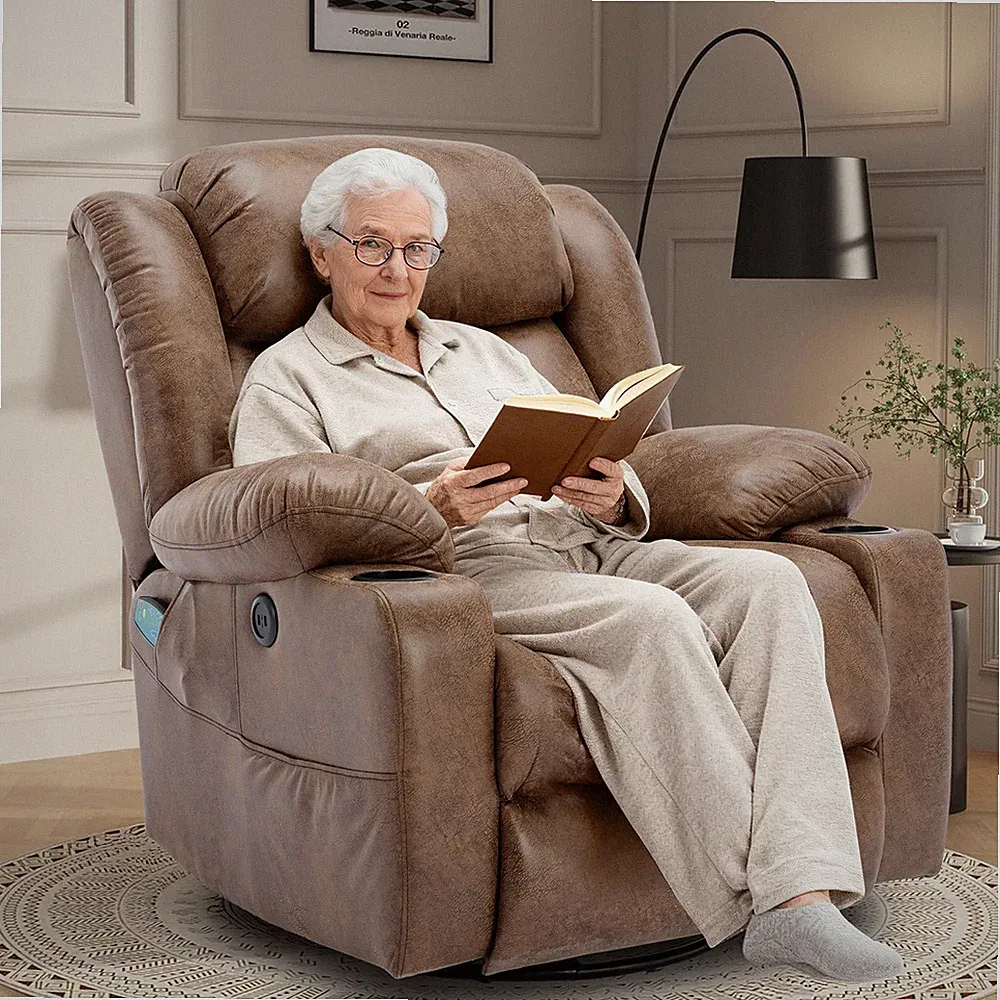 360° Swivel Glider Rocking Recliner Chair Overstuffed Manual Massage Recliner