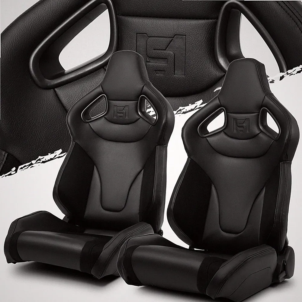 C-Series Reclinable Black w/suede PVC Sport Racing Seats Pair With Slider