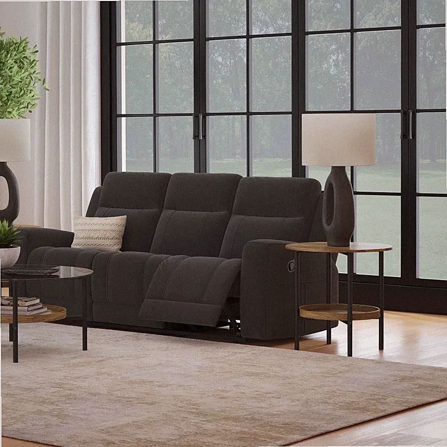 DARK CHARCOAL SUEDE-LIKE RECLINING SOFA COUCH LIVING ROOM FURNITURE