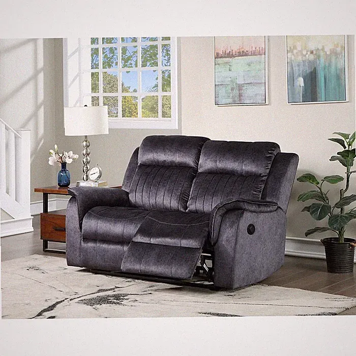 Electric Powered Reclining Loveseat, Soft Faux Suede Living Room Sofa, Blue Gray
