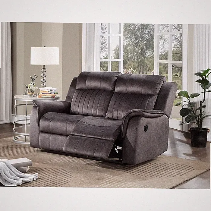 Electric Powered Reclining Loveseat, Soft Faux Suede Living Room Sofa, Dark Gray