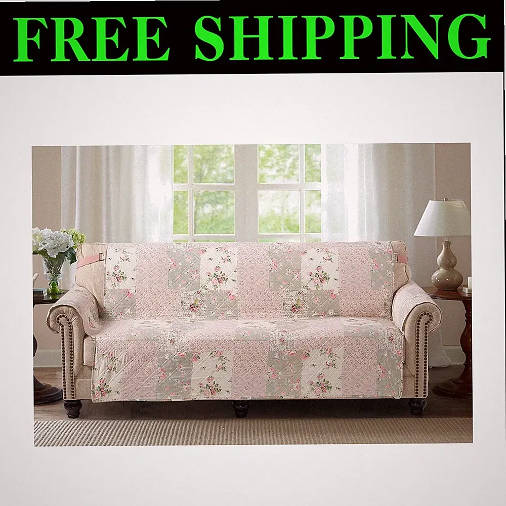 Elegant Quilted Couch Cover in Light Rose and Sage – Perfect Pet Protector