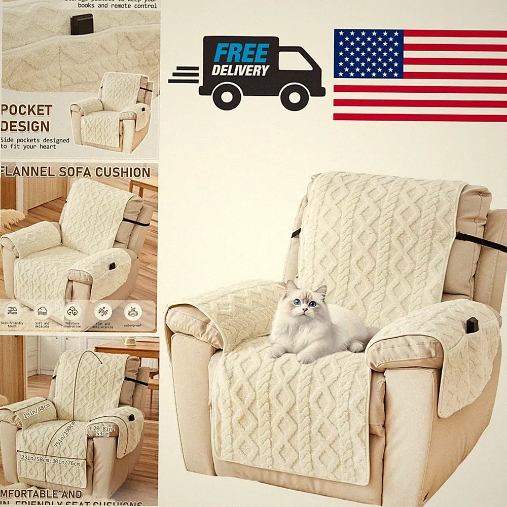 Elegant Recliner Chair Cover for Pets and Kids Non-Slip Quilted White Protector