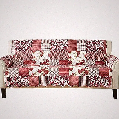 Great Bay Home Patchwork Scalloped Printed Furniture Protector. Stain Resistant