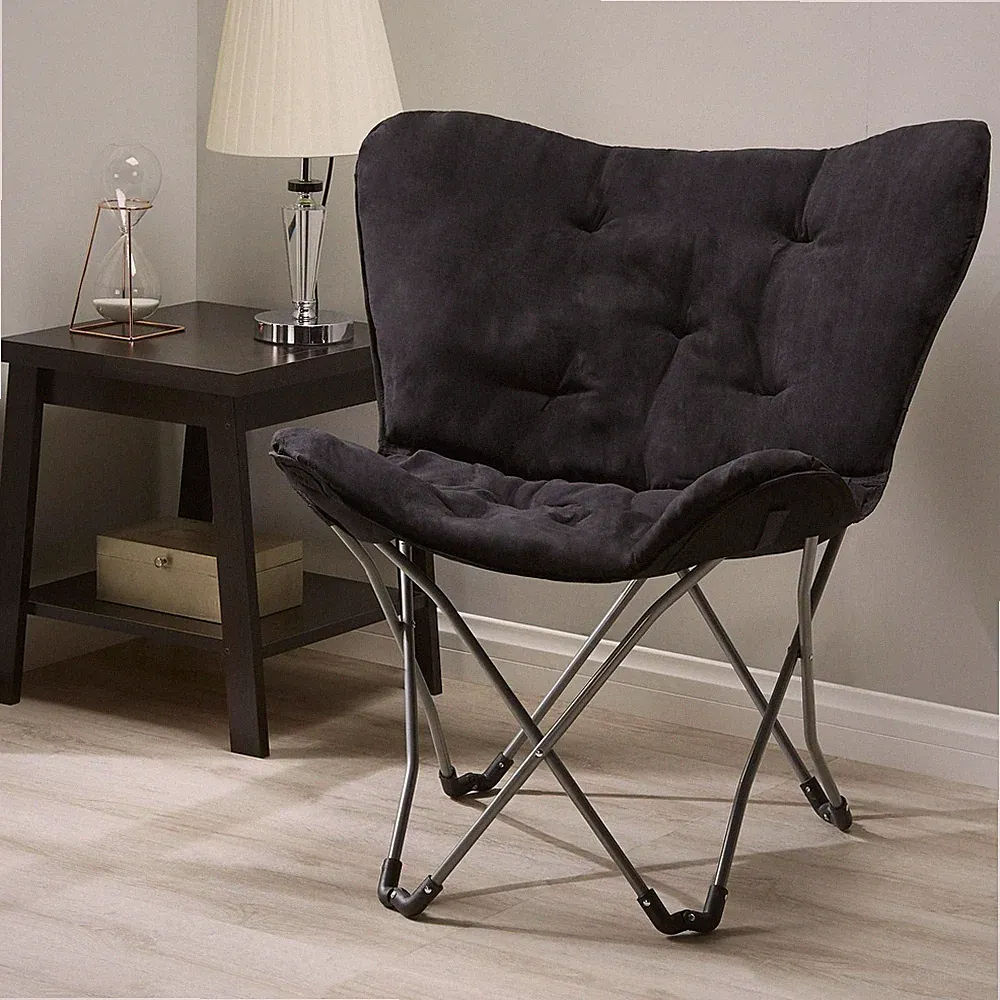 Kids Lounge Chair Folding Mirco Suede Fabric Butterfly Black Teen Bedroom Gaming