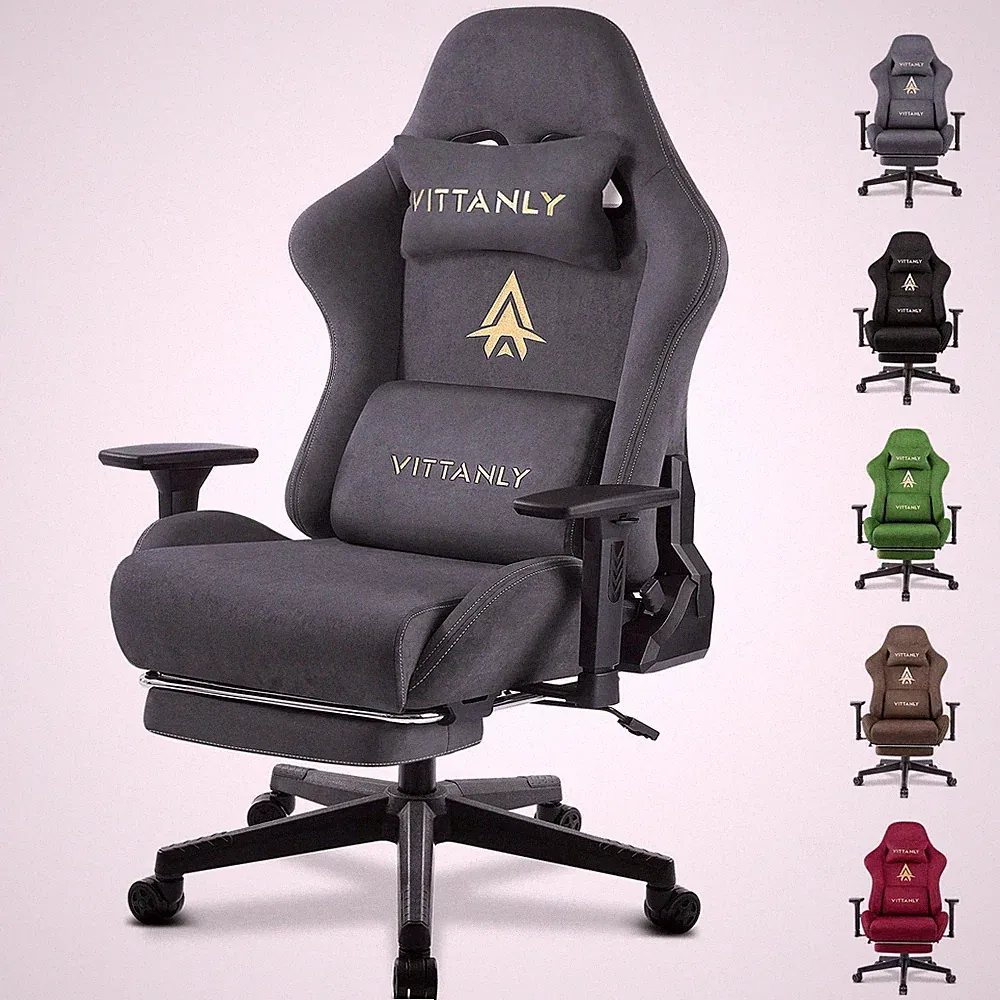 Kitinjoy Ergonomic Gaming Chair Suede High Back Recliner with Footrest