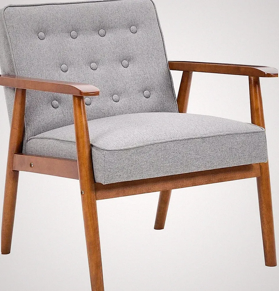 Leisure Chair Solid Wood Armrest Accent Chair, Fabric Upholstered Wooden Loung