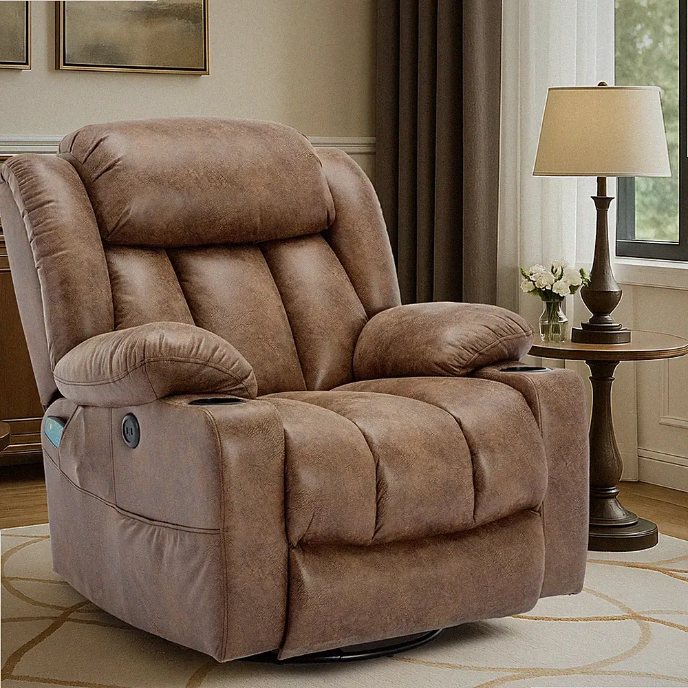 Manual Swivel Rocker Recliner Glider Chair Lounge Sofa w/ Massage Heat USB Ports