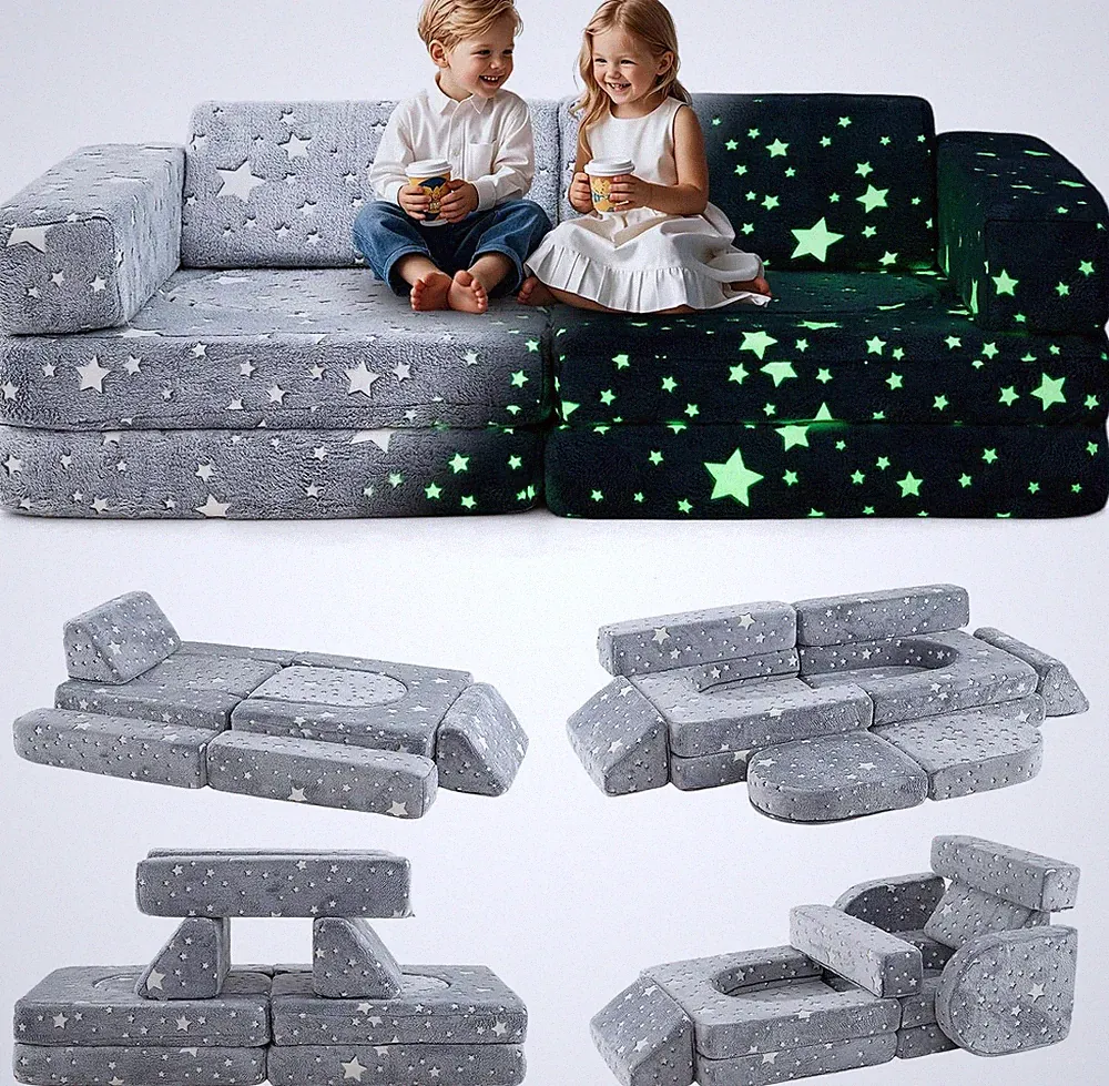 Modular Kids Play Couch, 10PCS Fluorescent Toddler Creative Sectional Fort Build