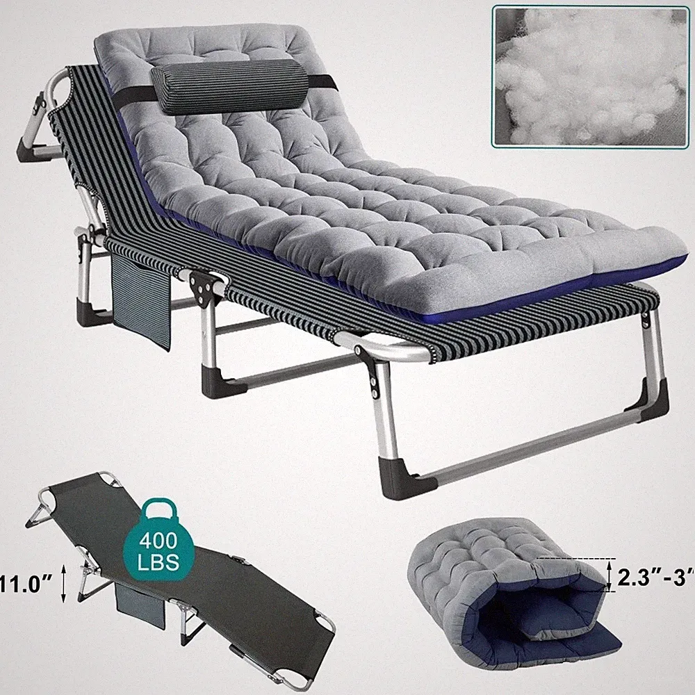 MOPHOTO Adjustable 4-Level Cot & Pillow Cushion Fold Lounge Chair Military Cot