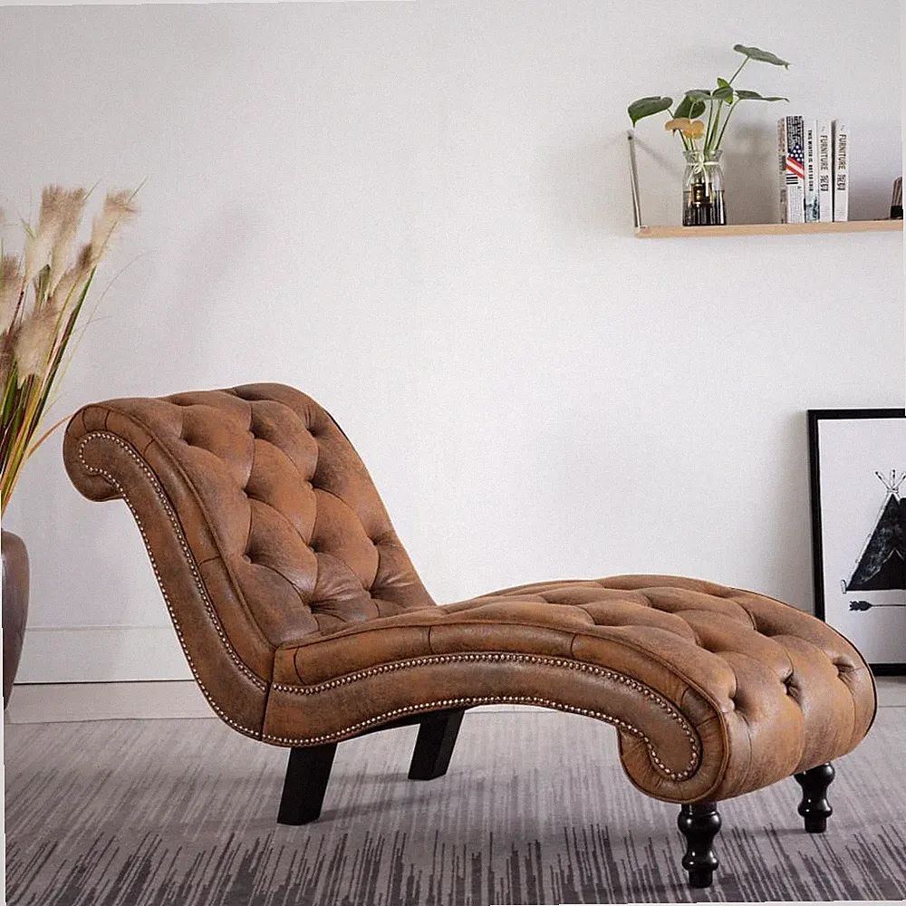 NNEVL Chaise Lounge Brown Faux Suede Leather