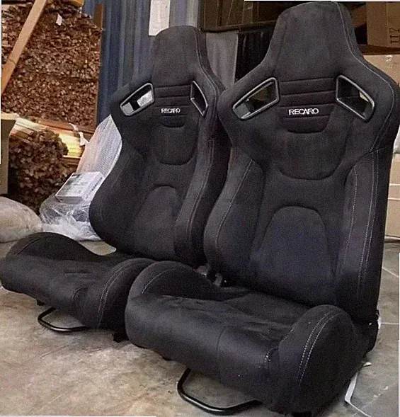 Pair Suede Alcantara Reclining Titling Car Bucket Sports Racing Seats BLACK