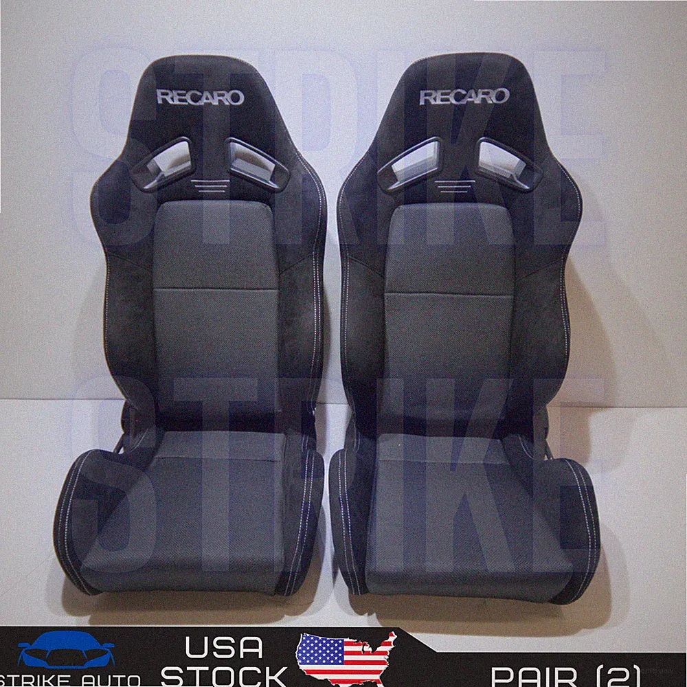 Recaro Style Suede Black Cloth In Middle Single Adjuster Logo Seats Reclinable 2