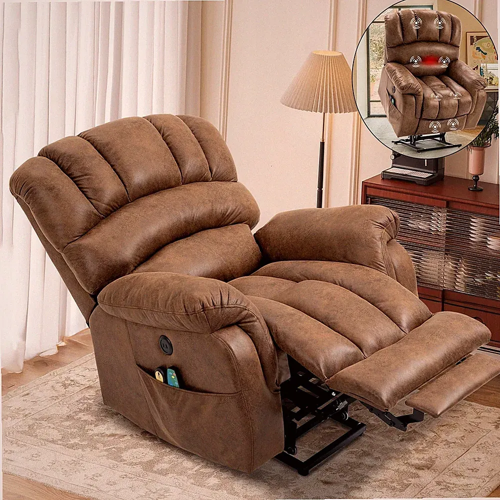 Tall Man Large Power Lift Recliner Chair with Extended Footrest, Massage & Heat